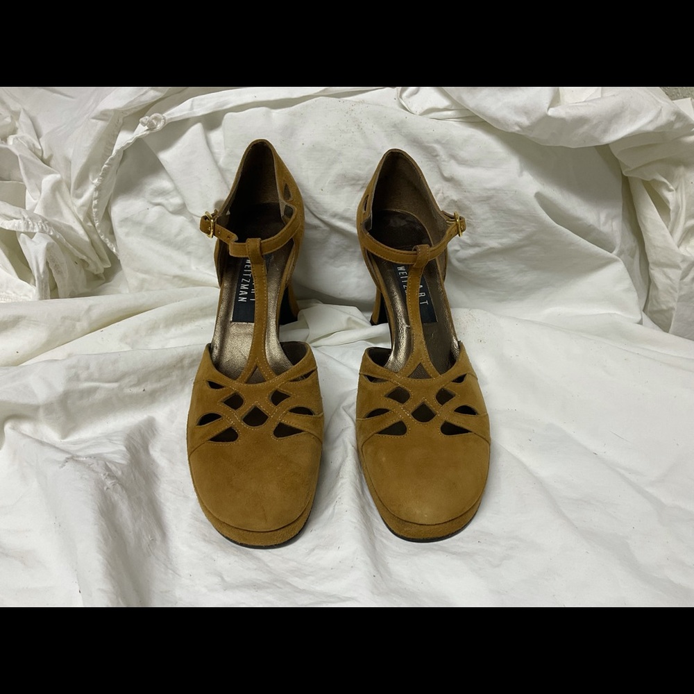 Stuart Weitzman T-Strap, Block Heel Platform Shoe… - image 1